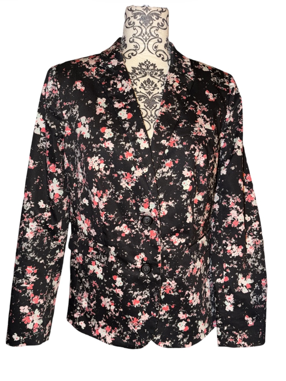 Jessica Howard Black Floral Women's Blazer Jacket US 12